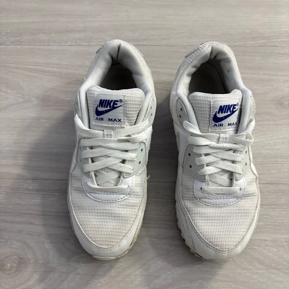 Nike Air Max Shoe Boy 90 Team LTR GS White Royal Worn Sneaker Size 6Y FZ7186-100